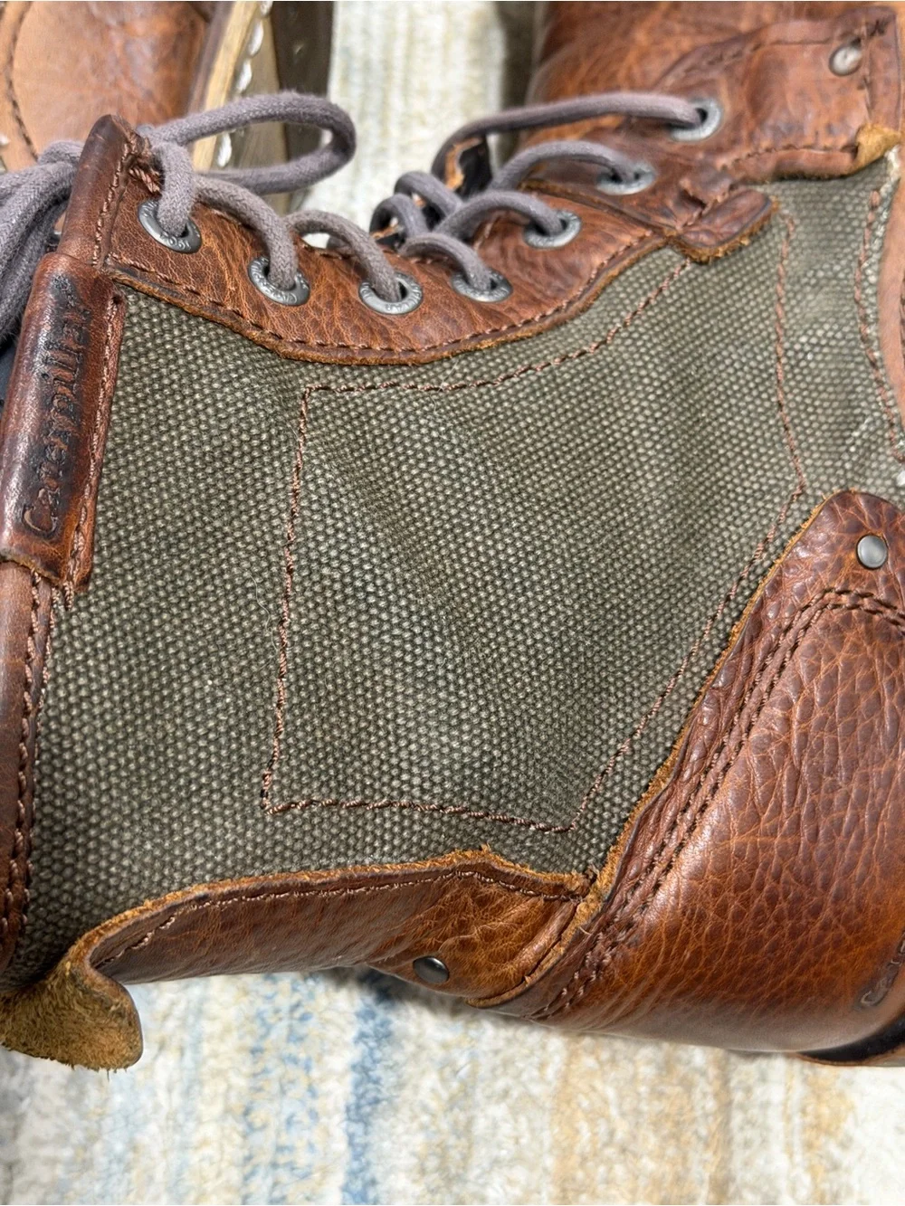 Caterpillar Men's Brown Leather and Olive Canvas Chukka Boots